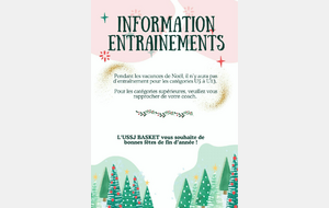 INFORMATION SUR LES ENTRAÎNEMENTS PENDANT LES CONGÉS DE NOËL