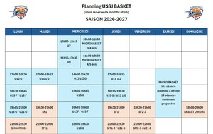 Planning des entraînements 2026-2027