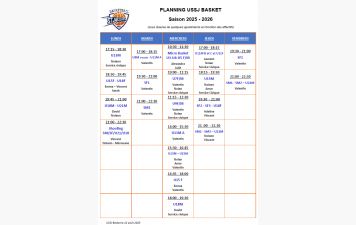 Planning des entraînements 2025-2026