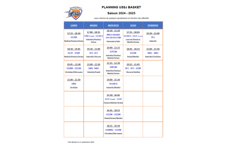 PLANNING DES ENTRAÎNEMENTS 2024-2025