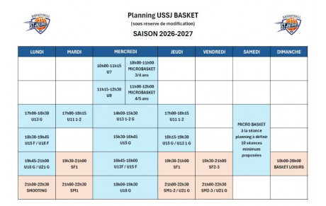 Planning des entraînements 2026-2027